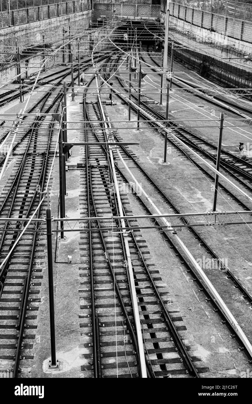 Train tracks seen from above Stock Photo