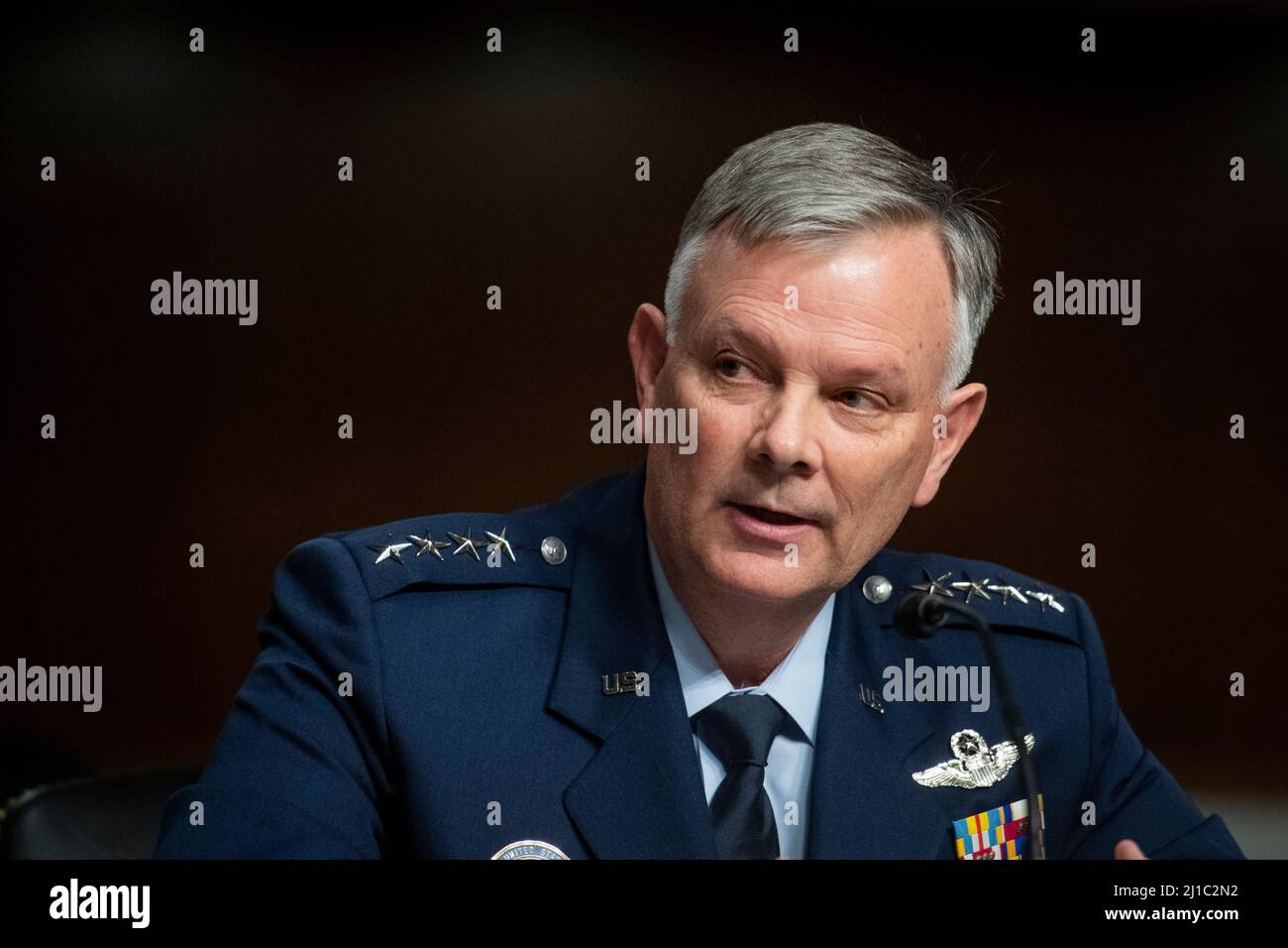 Washington, Vereinigte Staaten. 24th Mar, 2022. General Glen VanHerck, Commander, United States Northern Command and North American Aerospace Defense Command appears before a hearing to examine the posture of United States Northern Command and United States Southern Command, in the Dirksen Senate Office Building in Washington, DC, Thursday, March 24, 2022. Credit: Rod Lamkey/CNP/dpa/Alamy Live News Stock Photo