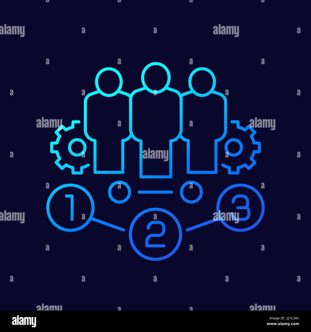 team management line icon with gears, vector Stock Vector