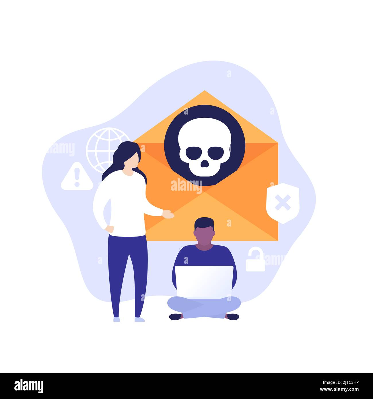 malware, email with virus, vector art with people Stock Vector Image ...