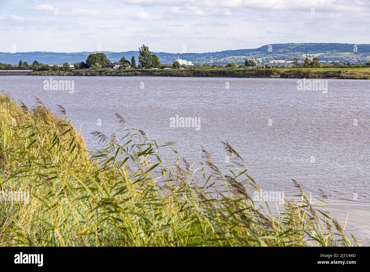 Looking across the River Severn taking in the view of the Javelin Park Energy from Waste Facility in the Severn Vale from Rodley, Gloucestershire, Eng Stock Photo