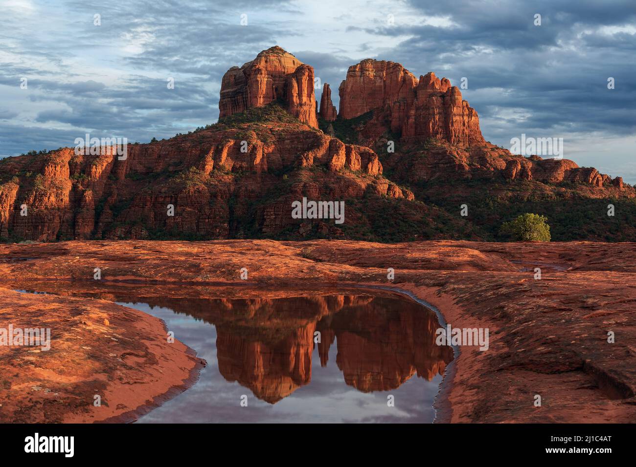 Sunset at Cathedral Rock in Sedona, Arizona Stock Photo
