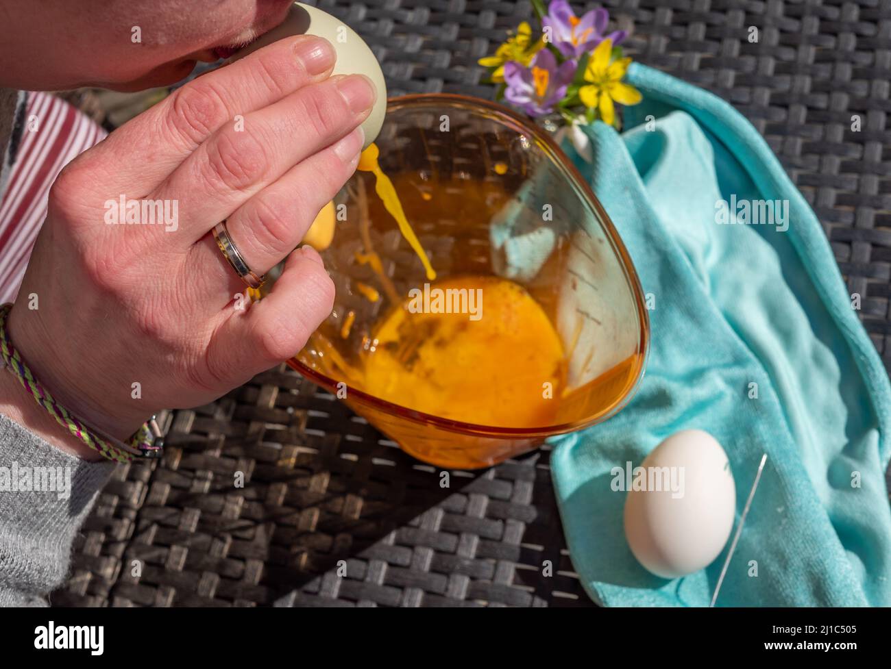 Blow out eggs at Easter time Stock Photo