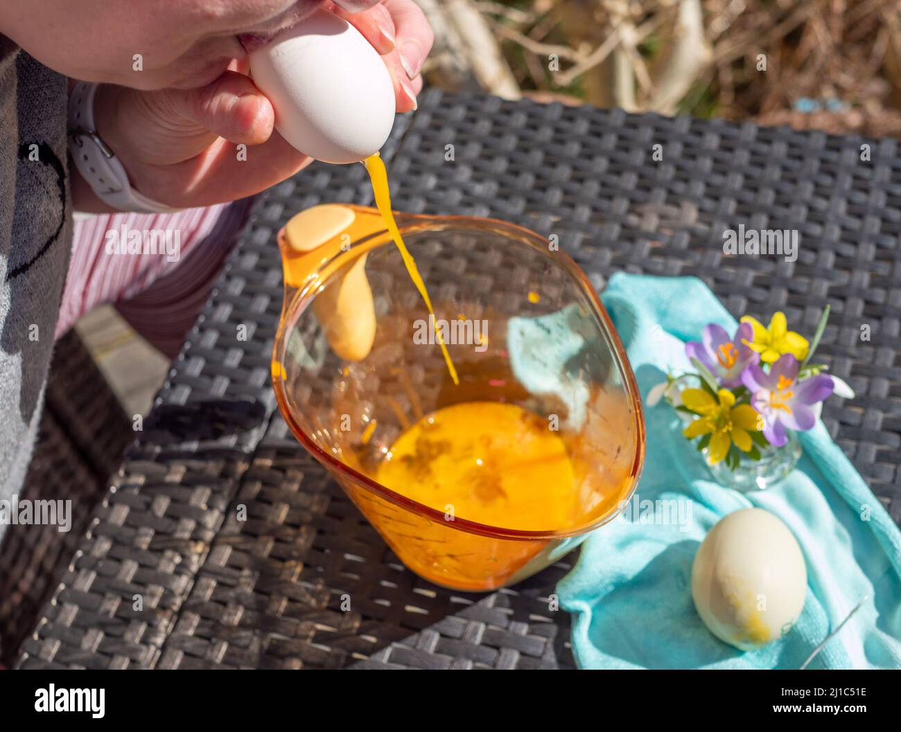 Blow out eggs at Easter Stock Photo