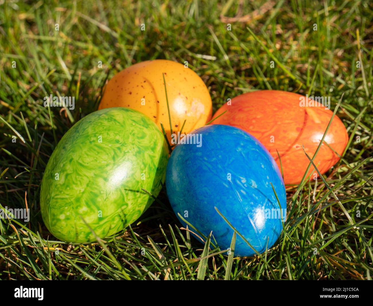 Easter eggs in the garden for decoration Stock Photo