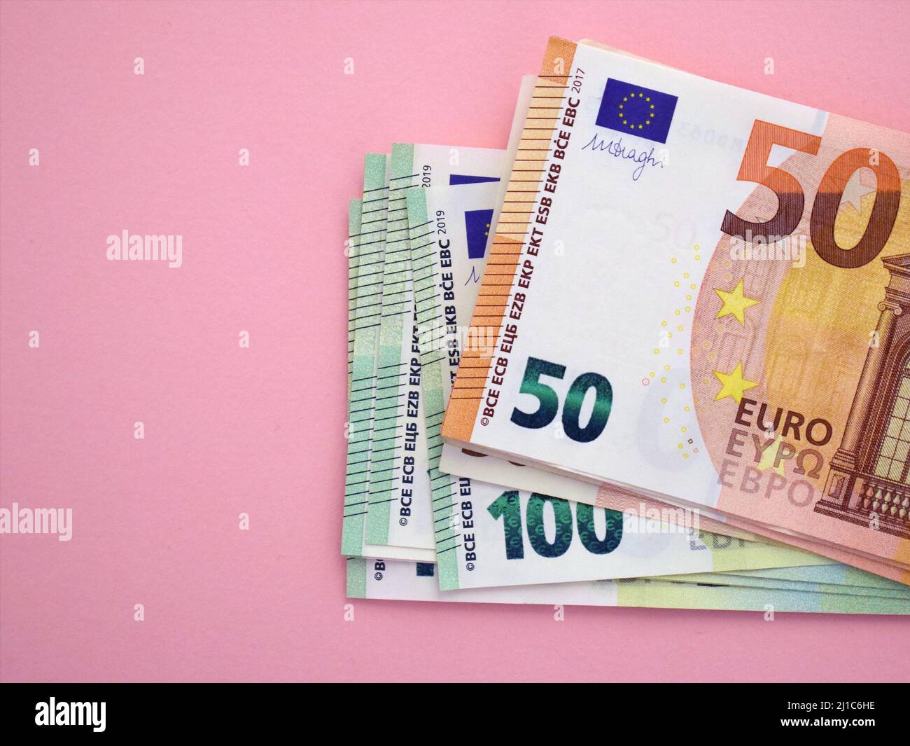 100 Euro 50 Dollar Money on Gray Background. Stock Image - Image of  earning, closeup: 107915221