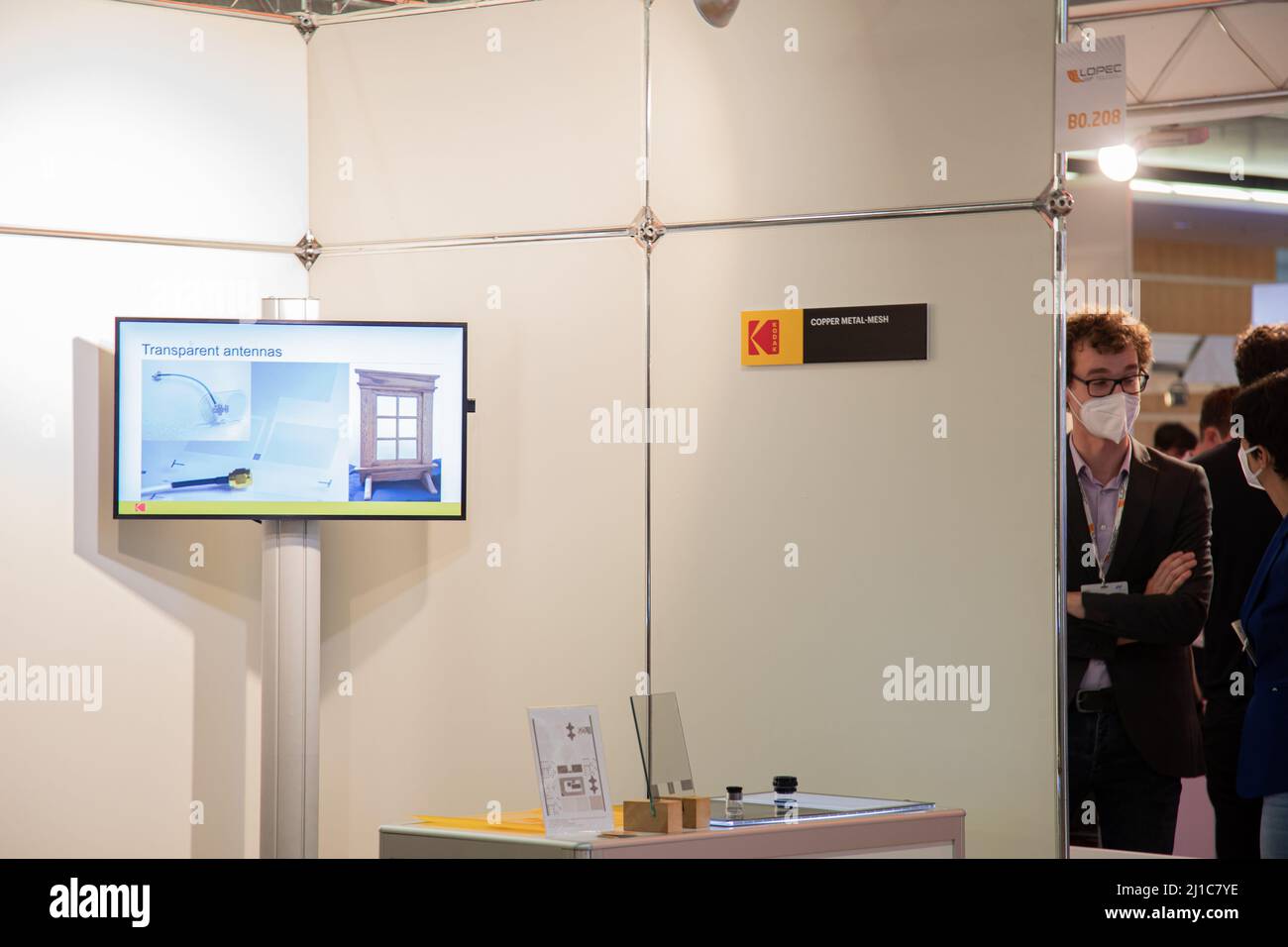 Munich, Germany. 24th Mar, 2022. Eastman Kodak stand at the Lopec trade fair on March 24, 2022 in Munich, Germany. The LOPEC is a yearly hold trade fair for organic and printed electrinics. (Photo by Alexander Pohl/Sipa USA) Credit: Sipa USA/Alamy Live News Stock Photo