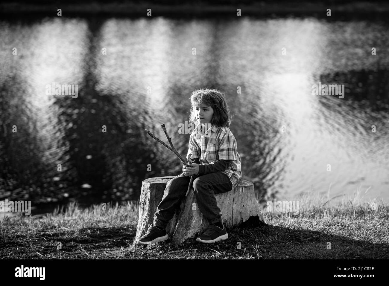 Lonely kid. Loneliness alone child. Children anxiety depression, mental problems. Kids emotions. Negative, nervous breakdown. Stock Photo