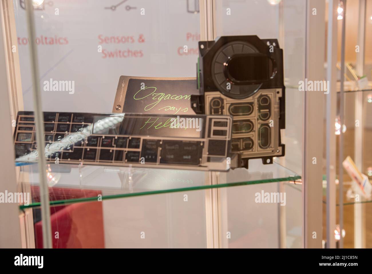 Munich, Germany. 24th Mar, 2022. Semiconductor circuit board Agfa at the Lopec trade fair on March 24, 2022 in Munich, Germany. The LOPEC is a yearly hold trade fair for organic and printed electrinics. (Photo by Alexander Pohl/Sipa USA) Credit: Sipa USA/Alamy Live News Stock Photo