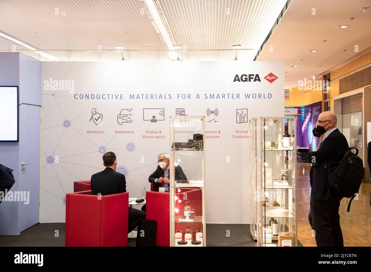 Munich, Germany. 24th Mar, 2022. Agfa at the Lopec trade fair on March 24, 2022 in Munich, Germany. The LOPEC is a yearly hold trade fair for organic and printed electrinics. (Photo by Alexander Pohl/Sipa USA) Credit: Sipa USA/Alamy Live News Stock Photo