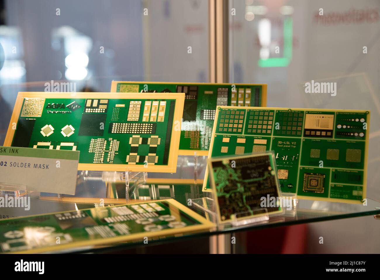 Munich, Germany. 24th Mar, 2022. Semiconductor circuit board Agfa at the Lopec trade fair on March 24, 2022 in Munich, Germany. The LOPEC is a yearly hold trade fair for organic and printed electrinics. (Photo by Alexander Pohl/Sipa USA) Credit: Sipa USA/Alamy Live News Stock Photo
