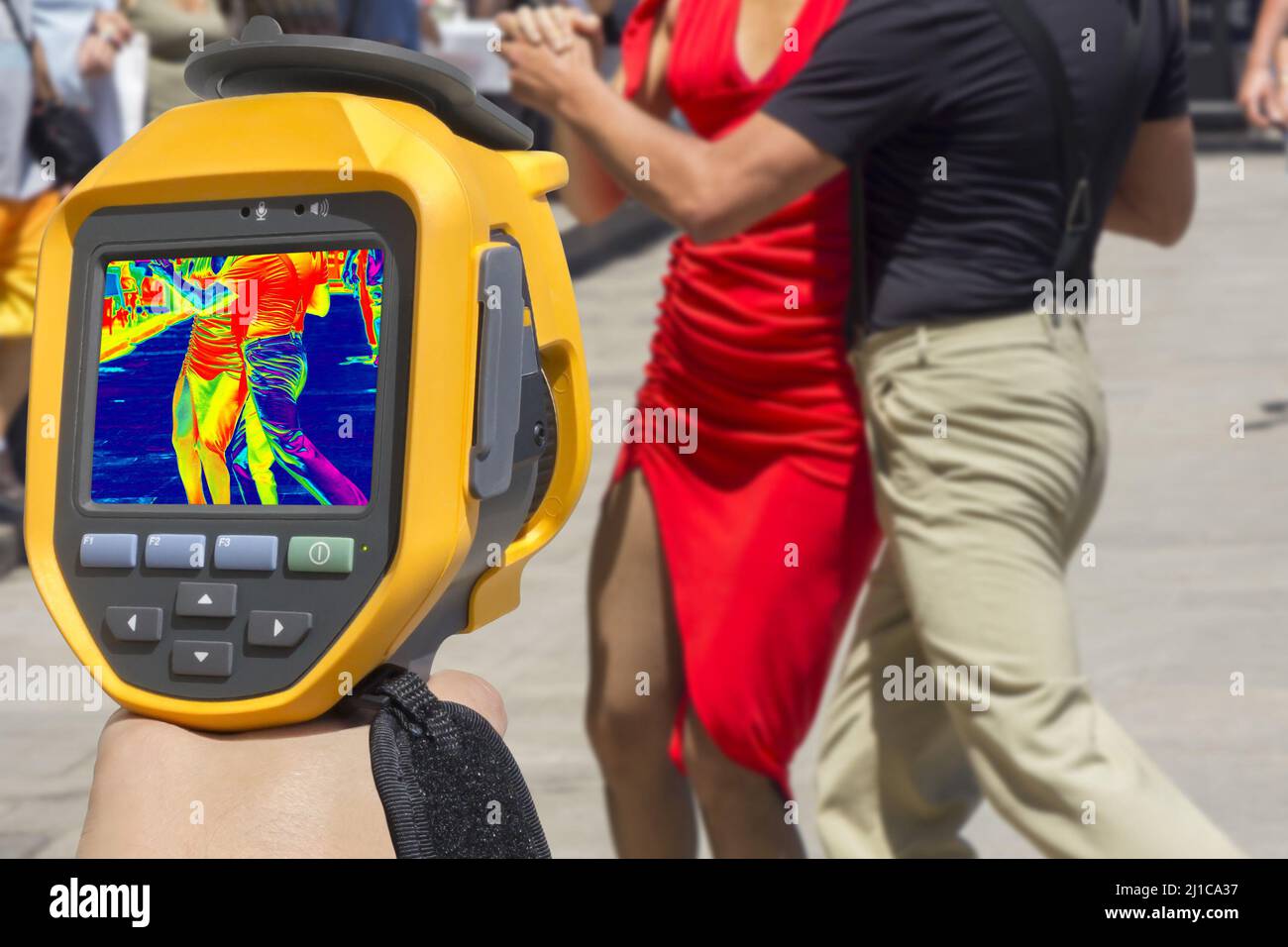 Recording Street dancers performing tango, With Infrared Thermal Camera Stock Photo