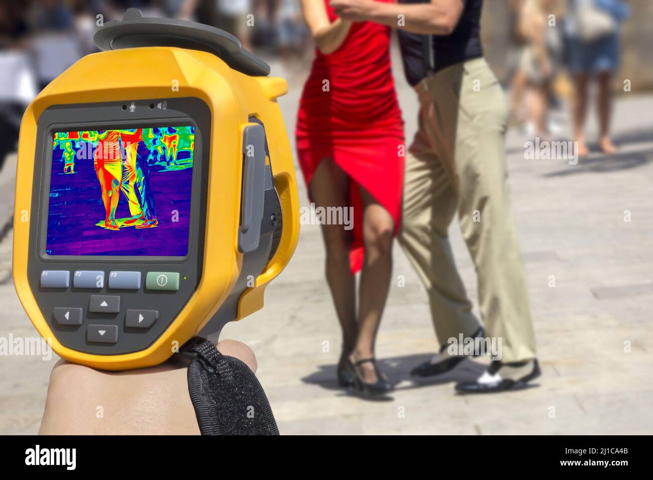 Recording Street dancers performing tango, With Infrared Thermal Camera Stock Photo