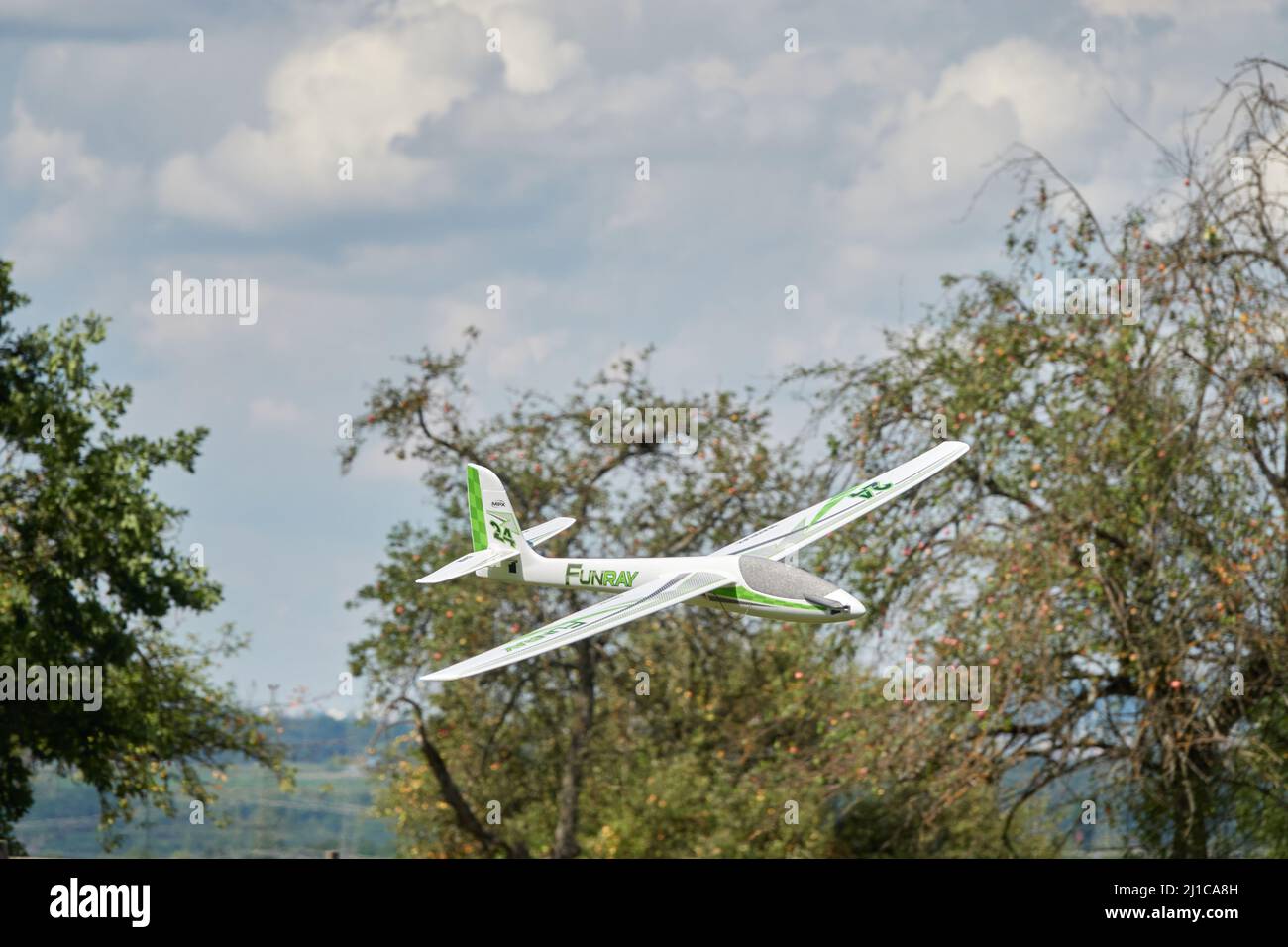 Notzingen, Germany - August 15, 2020: View of the motorized model building Glider Funray, from the manufacturer Multiplex. Stock Photo