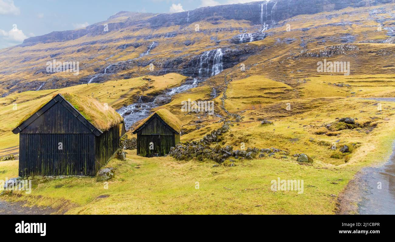 Saksun, Faroe Islands; March 20, 2022 - Saksun is a remote little village on Streymoy island in the Faroe Islands. The village is famous for its uniqu Stock Photo