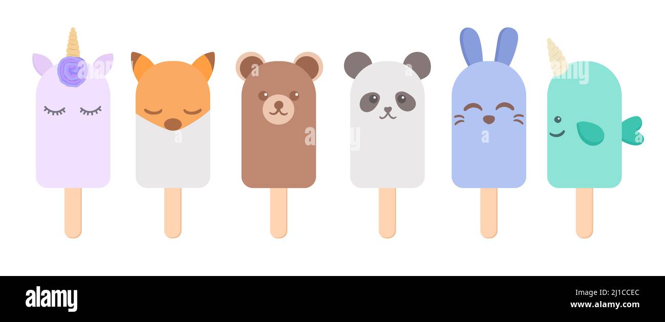 Ice cream set with different animals, vector Stock Vector