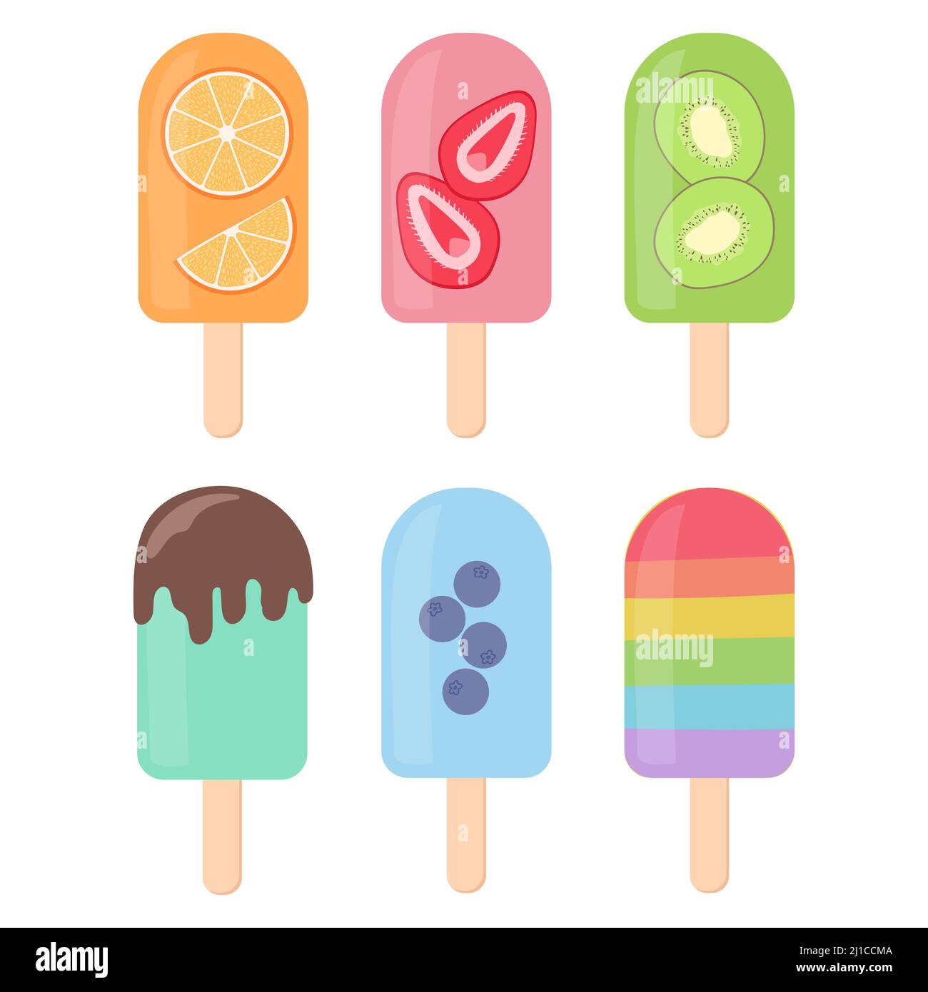 Ice cream set with fruits and berries, vector Stock Vector Image & Art ...