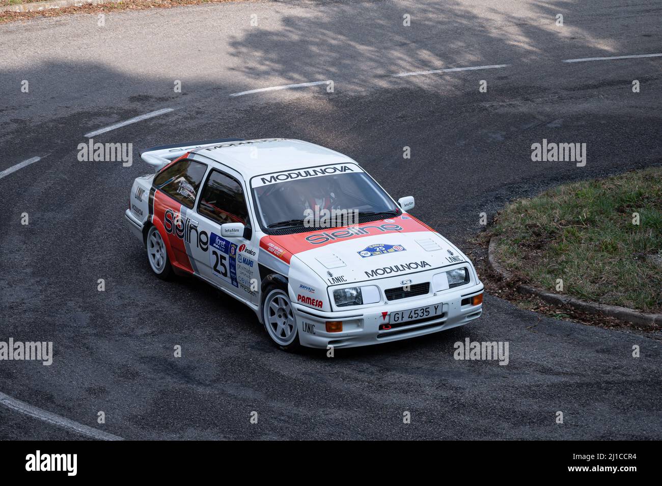 The Ford Sierra RS Cosworth in Lloret de Mar asphalt rally Stock Photo