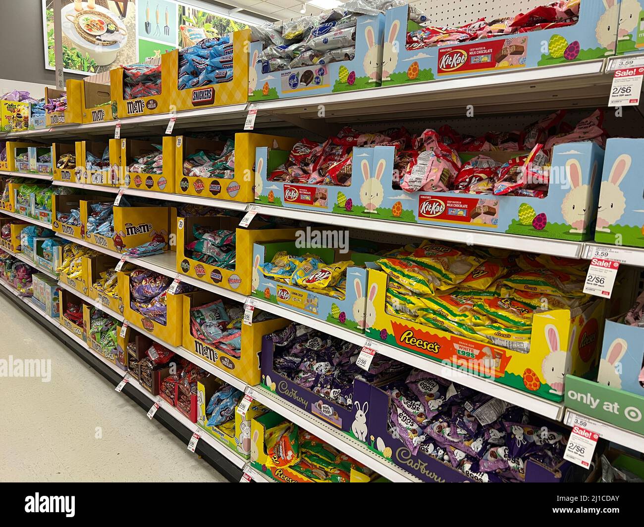Easter seasonal retail displays and aisles at a suburban Chicago Target store. Stock Photo