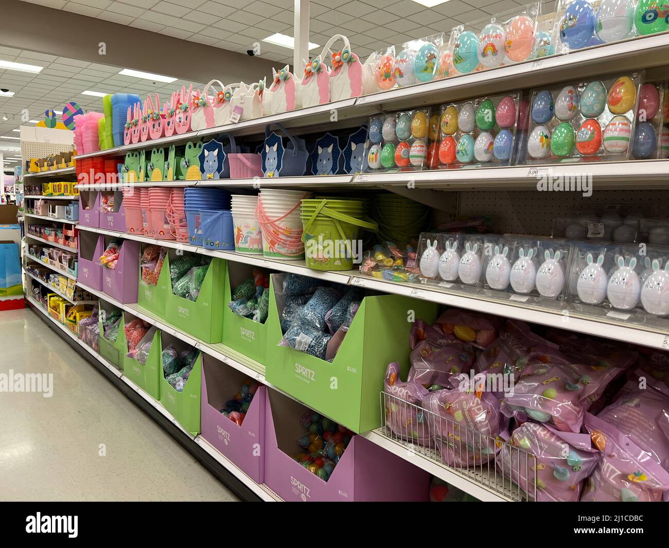Easter seasonal retail displays and aisles at a suburban Chicago Target store. Stock Photo