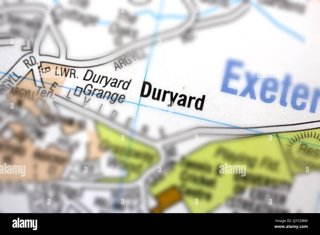 Duryard district - Exeter City, Devon, United Kingdom colour atlas map town plan and name Stock Photo
