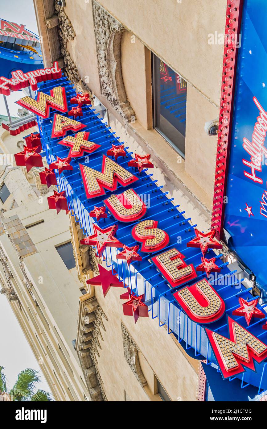Hollywood Wax Museum Sign in Hollywood, Los Angeles, California, USA. Stock Photo