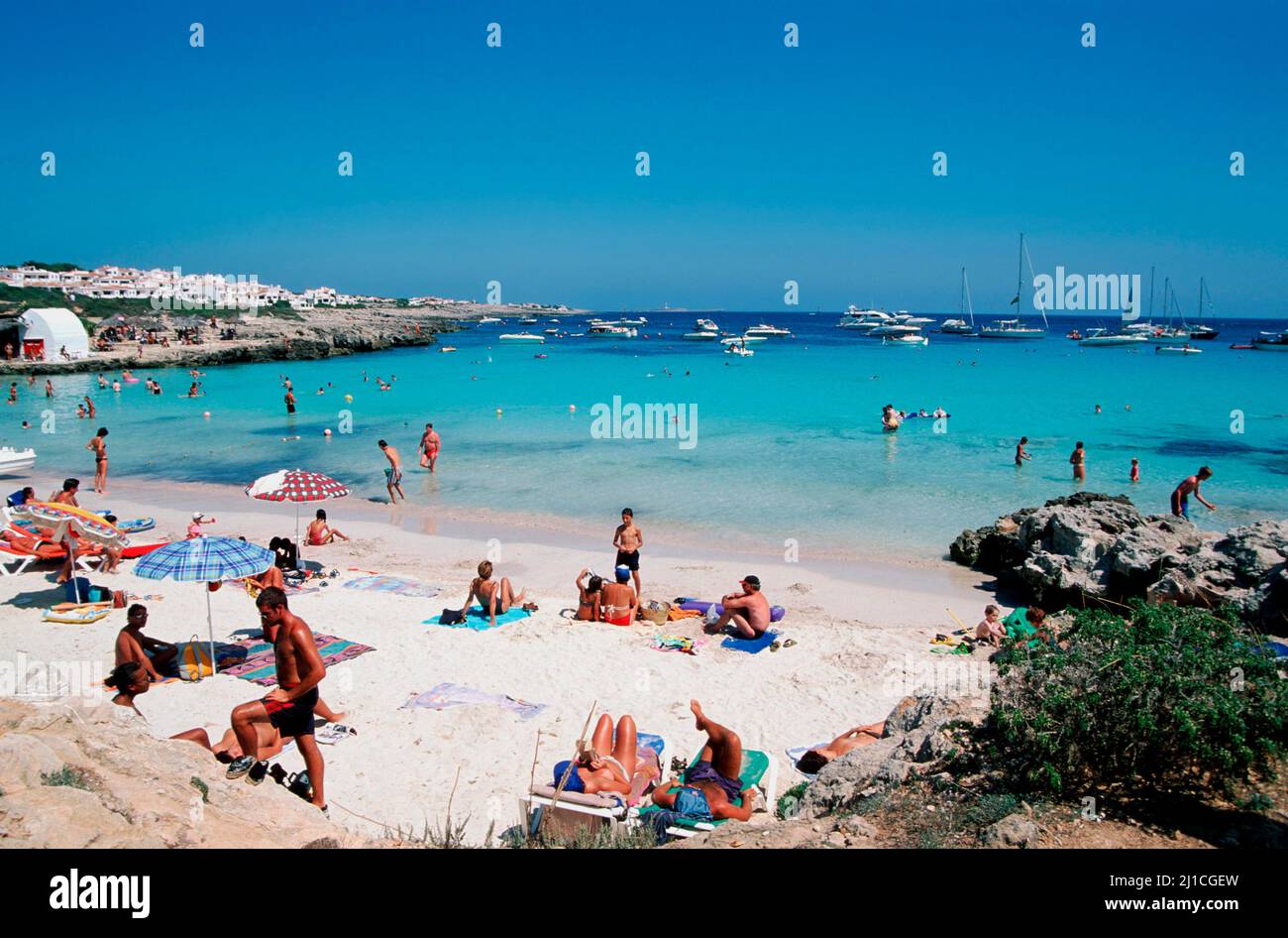 Beach at Cala Benibequer bay, Südküste, Menorca,  Balearic islands, Spain, Europe Stock Photo