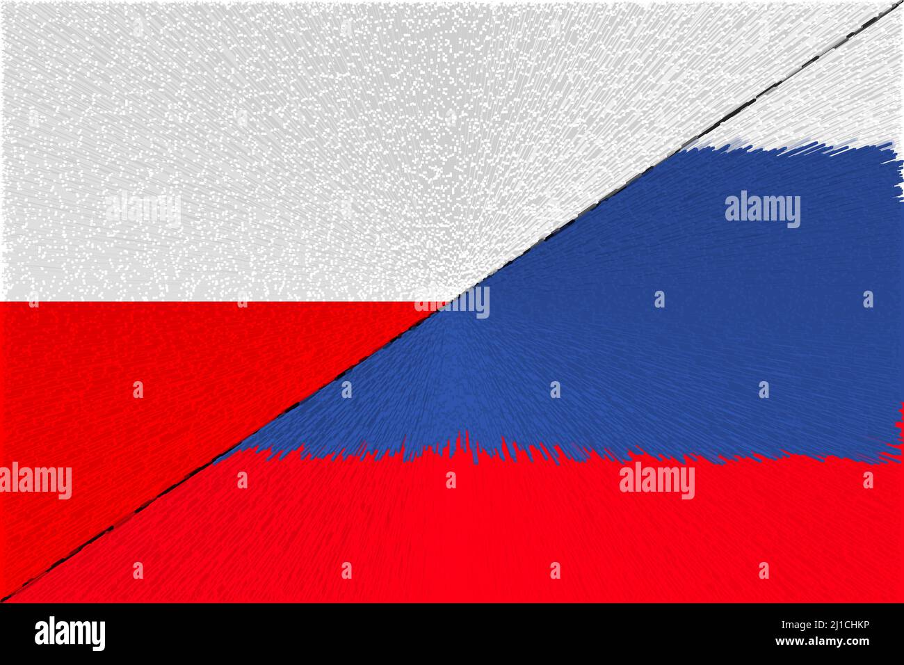 Poland Russia. Poland flag and Russia flag. Concept of aid, association of countries, political and economic relations. Horizontal design. Abstract Stock Photo