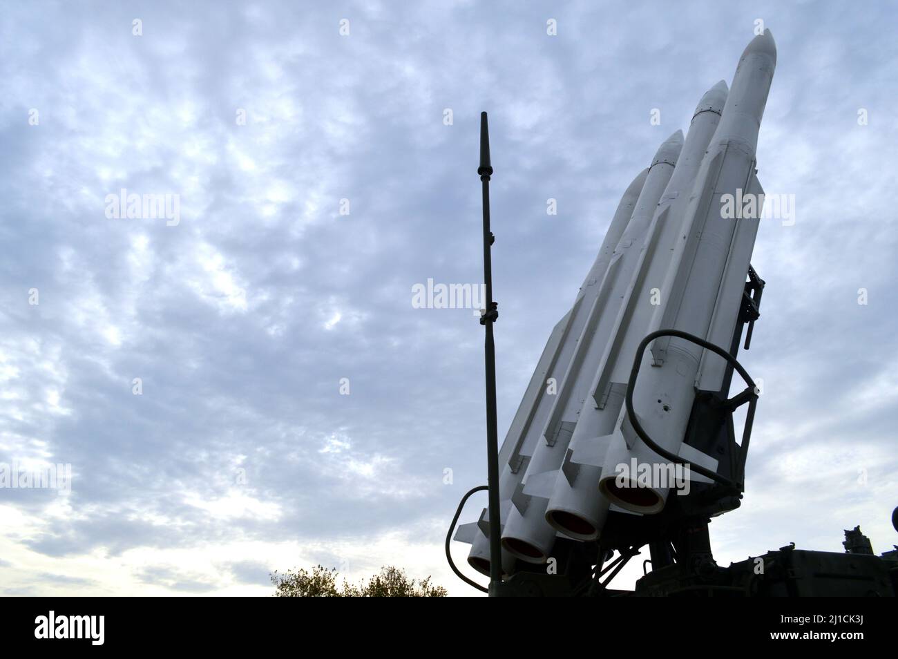 Ukrainian self-propelled military installation with missiles Stock Photo