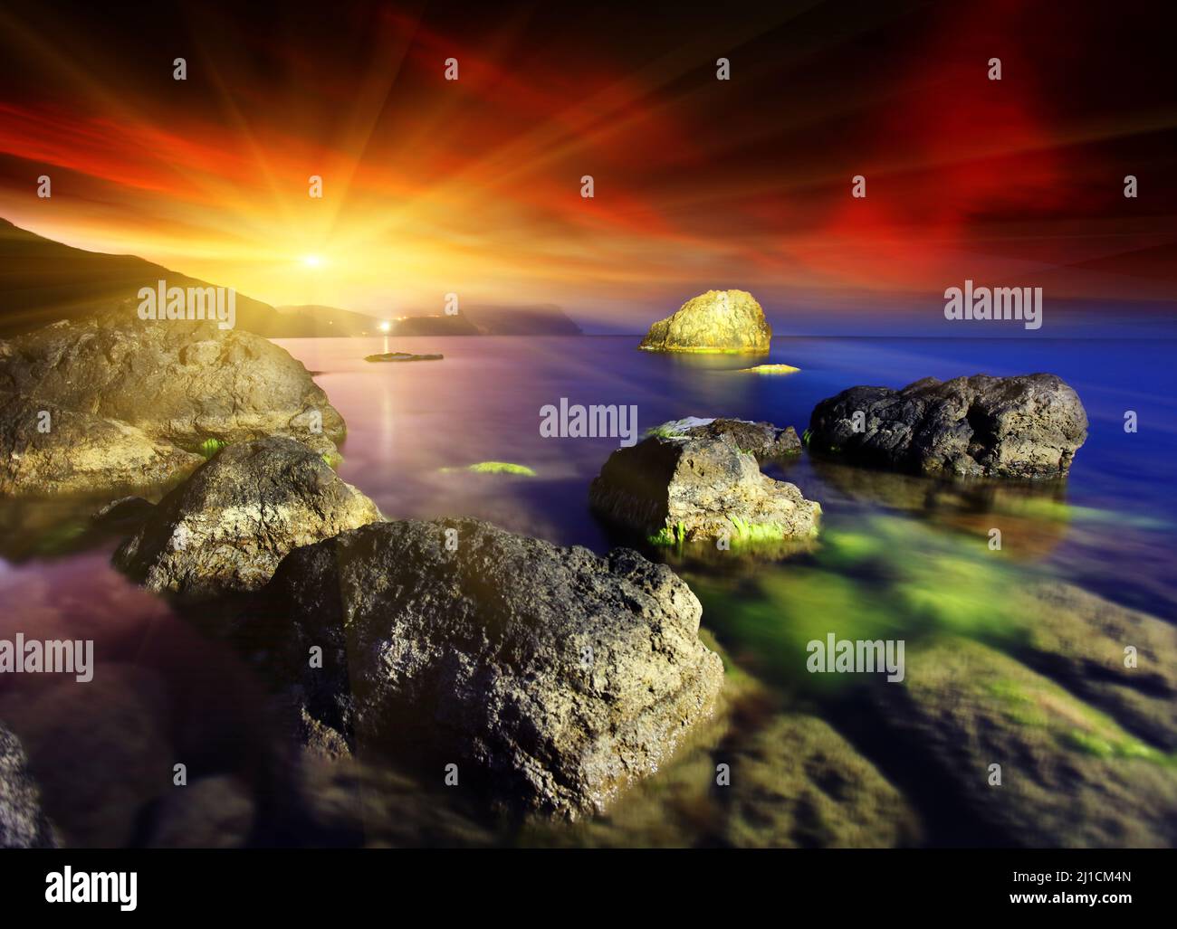 Majestic summer sunset over the sea. Dramatic sky Stock Photo - Alamy