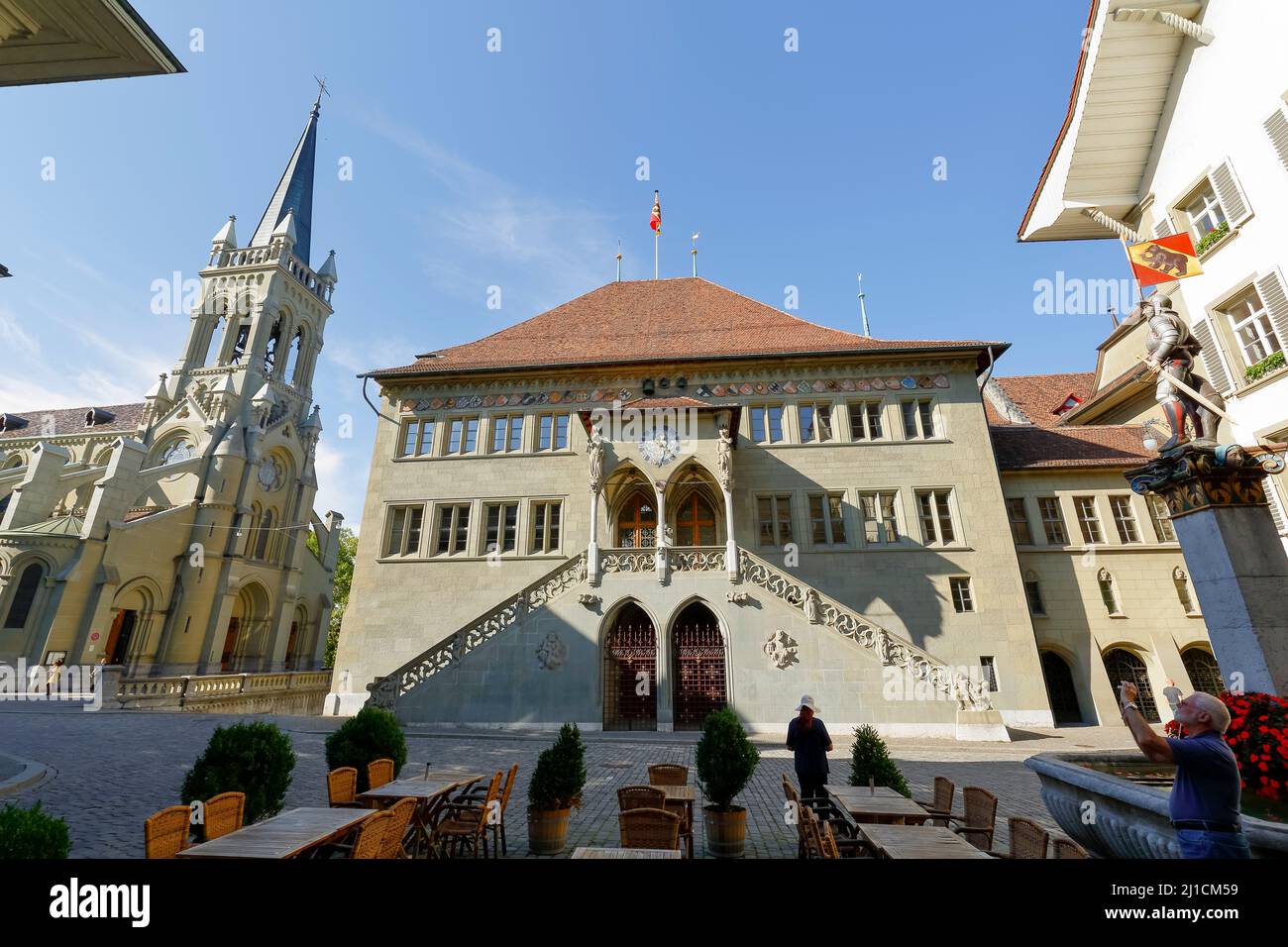 Bern, Switzerland - September 13, 2015: Town Hall (Rathaus) dates back to the 15th century, was build in Gothic style. The Town Hall to this day it is Stock Photo