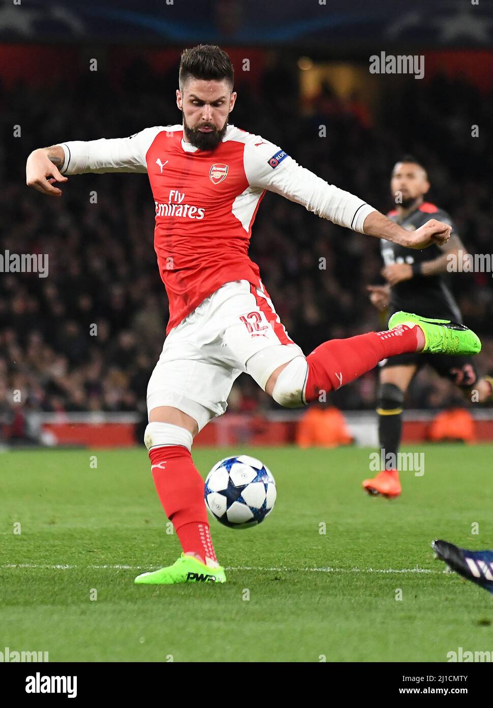 LONDON, ENGLAND - MARCH 7, 2017: Olivier Giroud of Arsenal pictured in action during the second leg of the UEFA Champions League Round of 16 game between Arsenal FC and Bayern Munchen at Emirates Stadium. Copyright: Cosmin Iftode/Picstaff Stock Photo