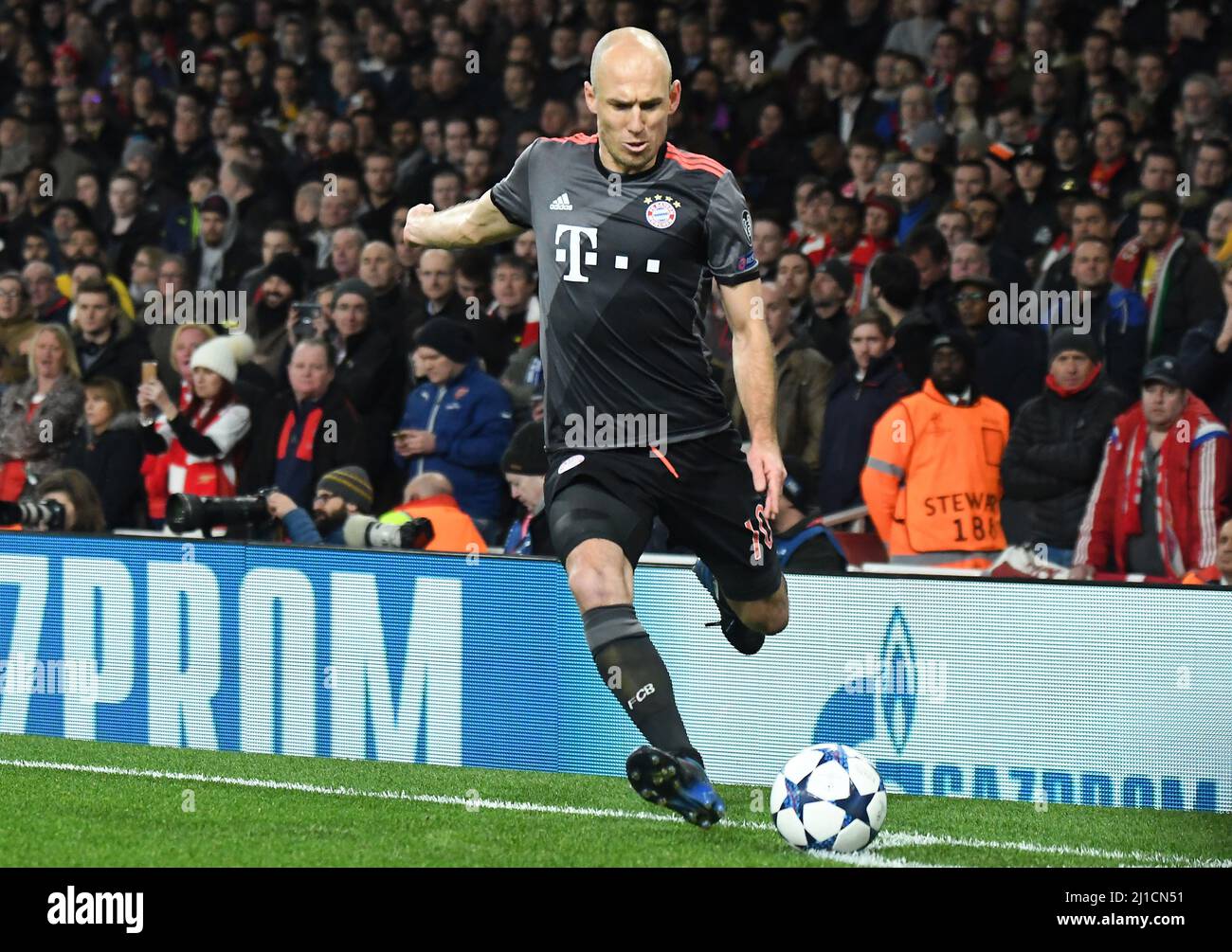 LONDON, ENGLAND - MARCH 7, 2017: Arjen Robben pictured during the second leg of the UEFA Champions League Round of 16 game between Arsenal FC and Bayern Munchen at Emirates Stadium. Copyright: Cosmin Iftode/Picstaff Stock Photo