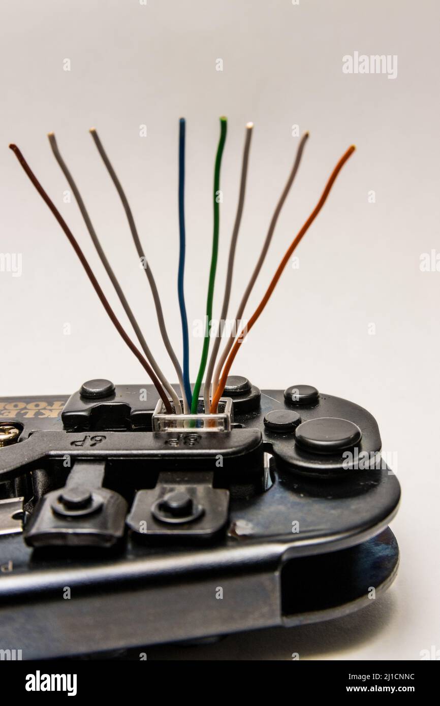 An RJ 45 connector with wires Stock Photo - Alamy