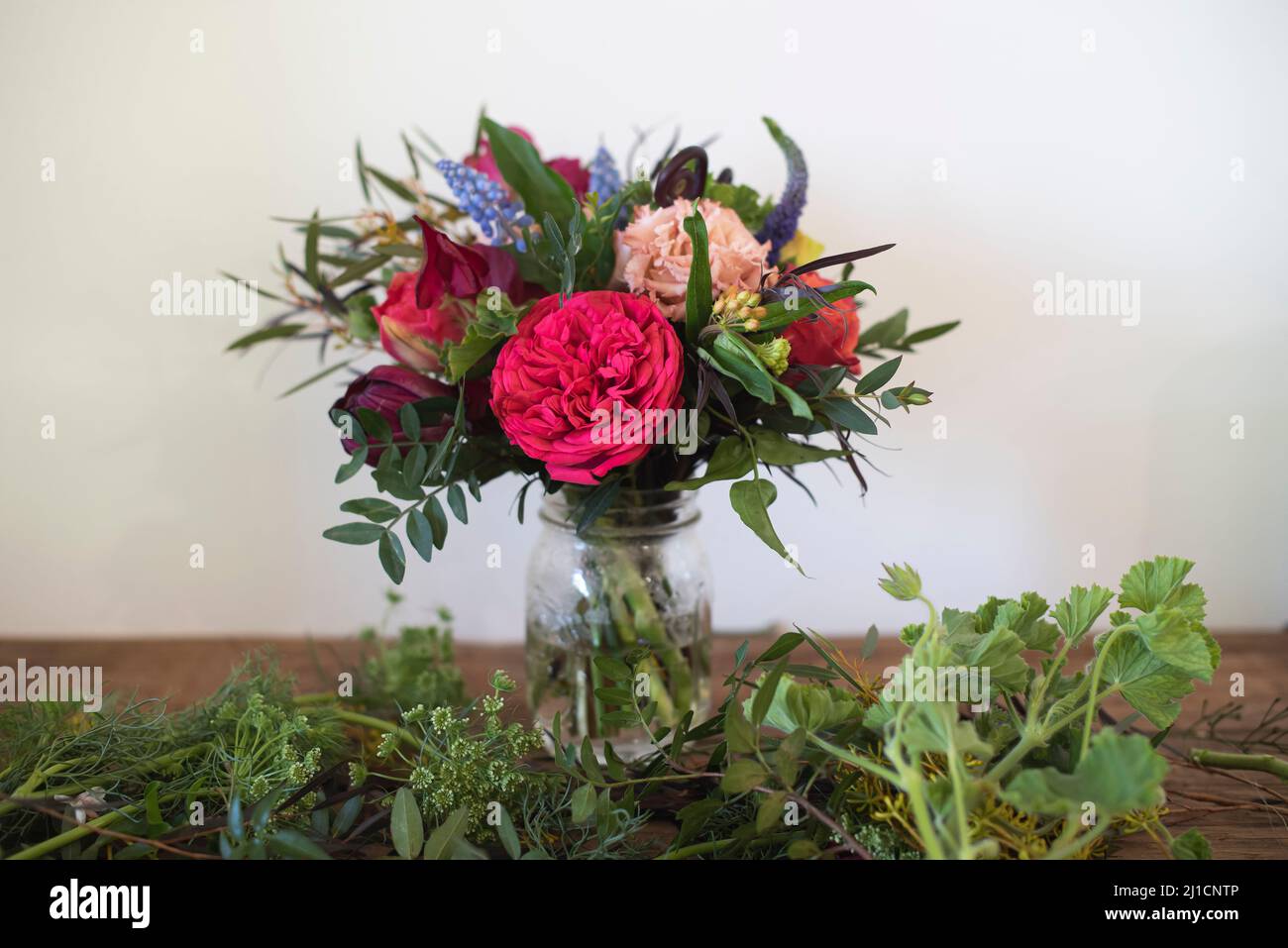 A colorful bouquet at a flower workshop Stock Photo