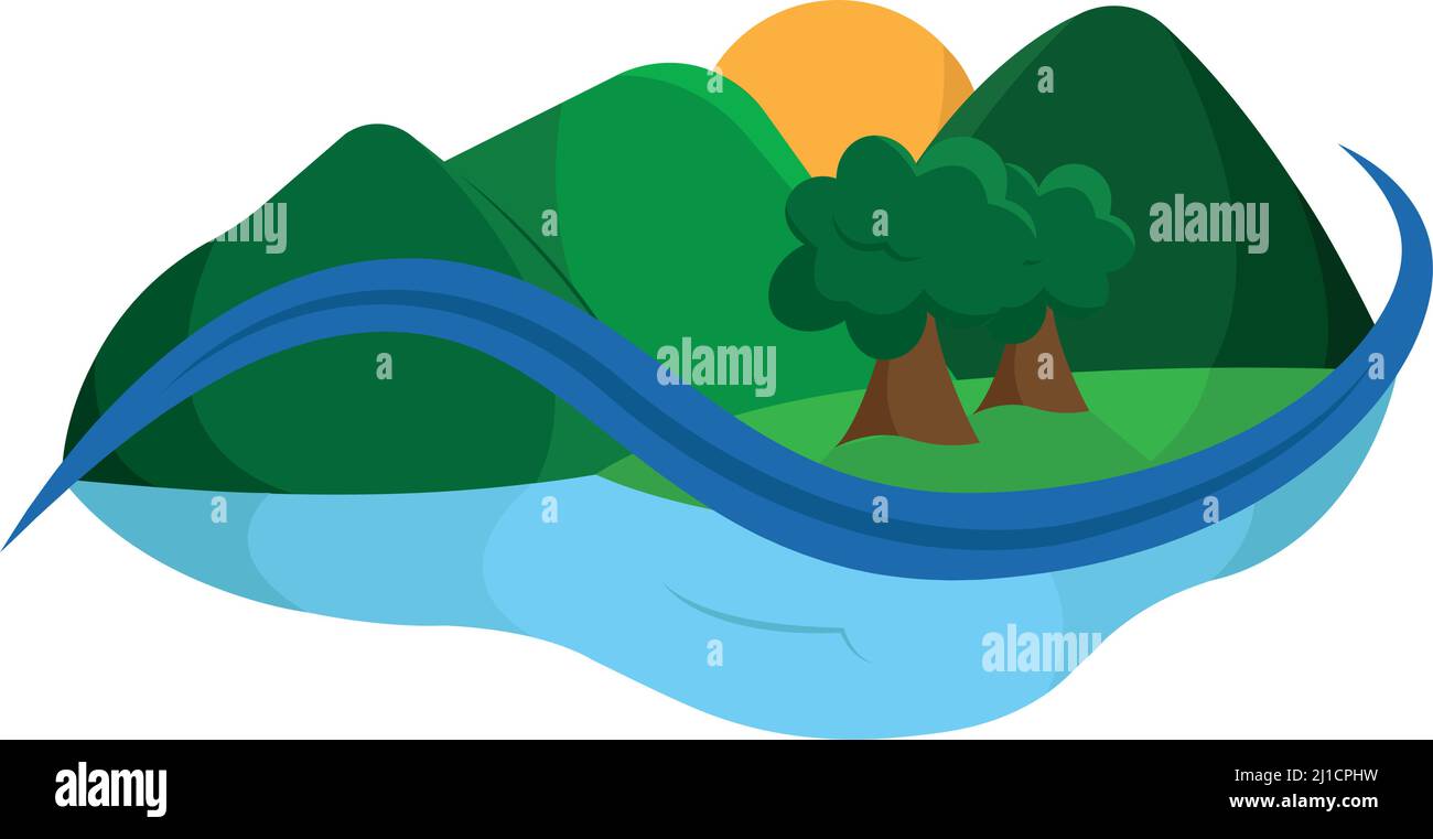 Isolated natural landscape with rivers and mountains Vector Stock ...