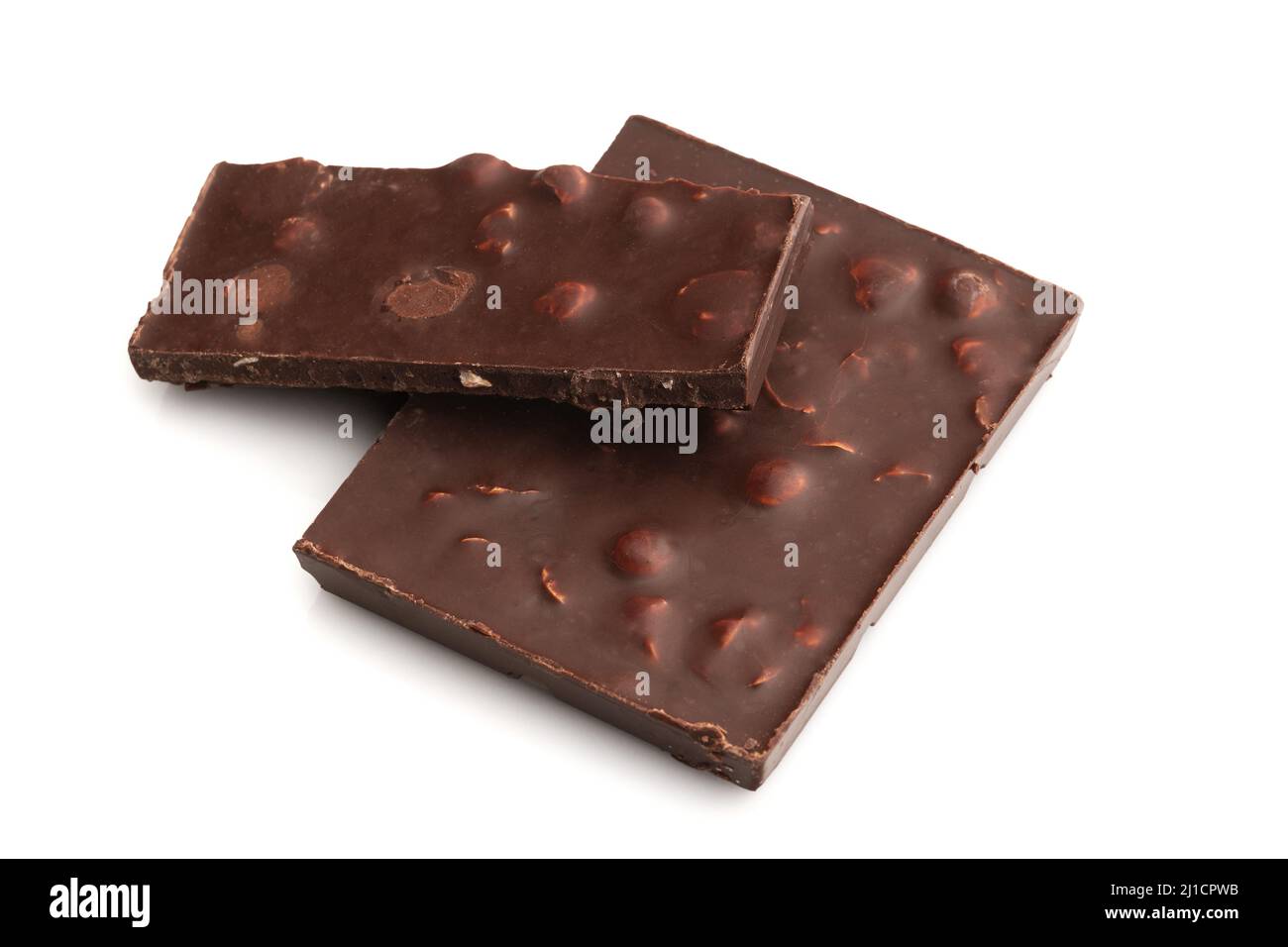 Dark chocolate bars with nuts isolated on a white background Stock