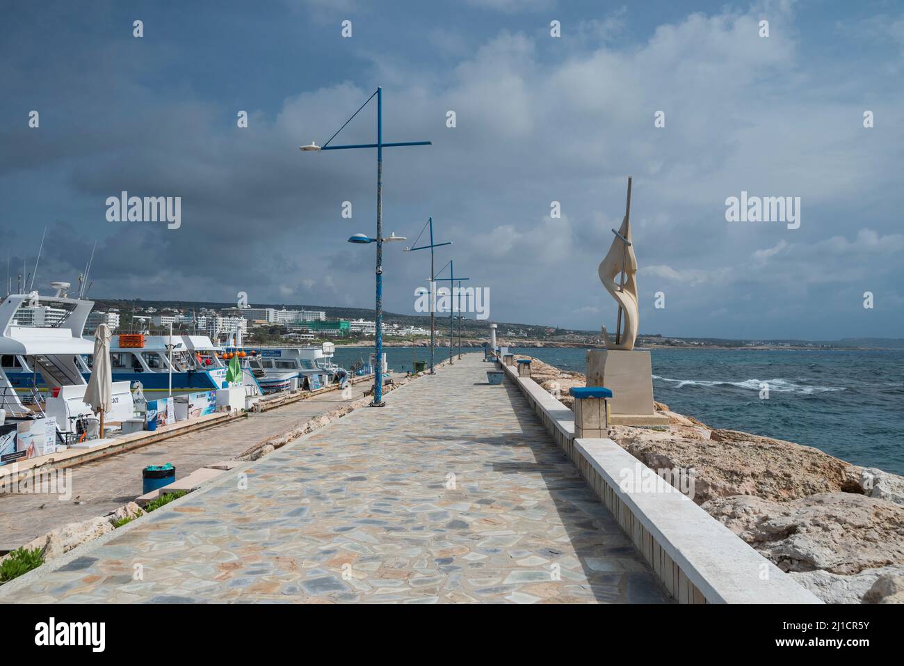 th august 2020 , Cyprus Ayia Napa , waterfront promenade overlooking the yacht Stock Photo