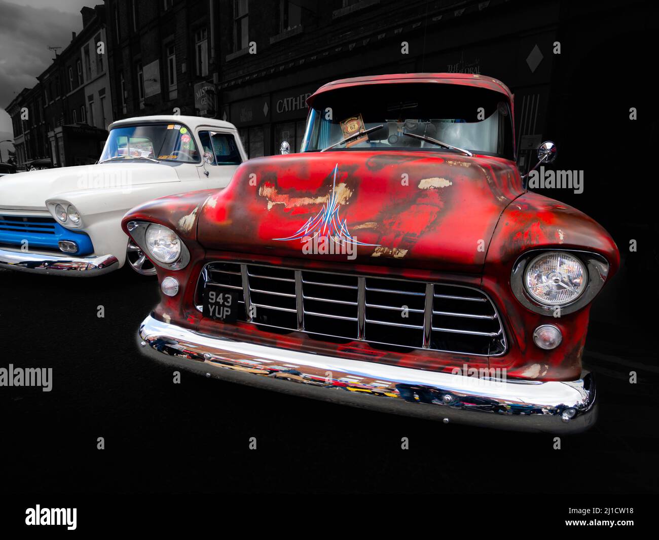 Classic cars on the black background Stock Photo Alamy