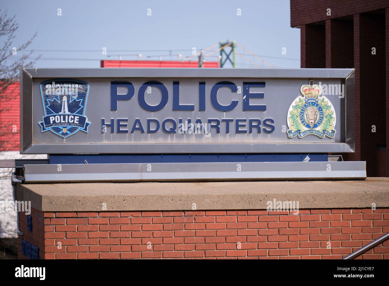 Sign at entrance of the Halifax Regional Police Headquarters Stock Photo