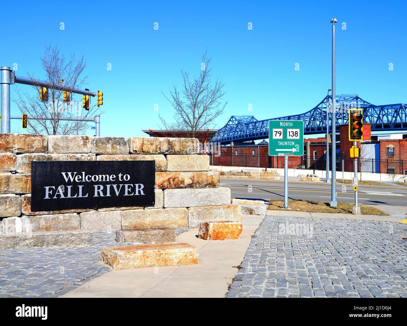 FALL RIVER, MA –5 MAR 2022- View of the town of Fall River, Massachusetts, an old industrial town known for the Lizzie Borden murder in the 19th centu Stock Photo