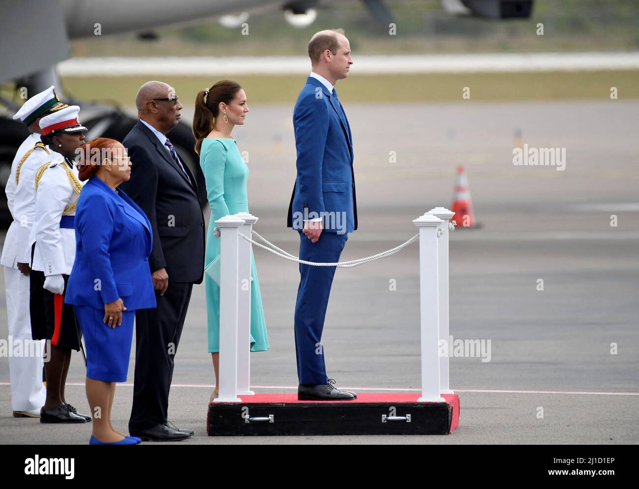 The Duke and Duchess of Cambridge arrive at Lynden Pindling