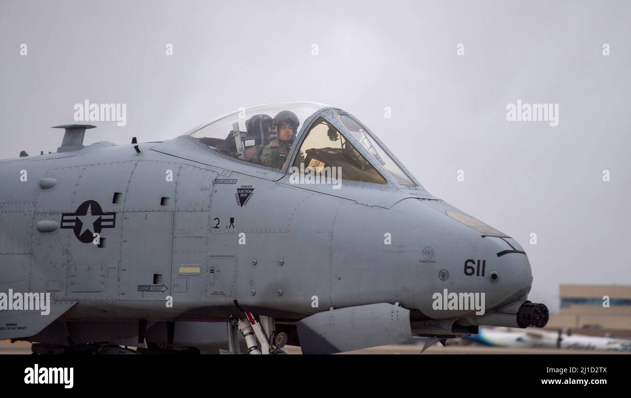 A Pilot From The Idaho Air National Guard S 190th Fighter Squadron Waves As They Taxi To The Arm And De Arm Pad At Gowen Field Boise Idaho March 13 22 The Aircraft Were