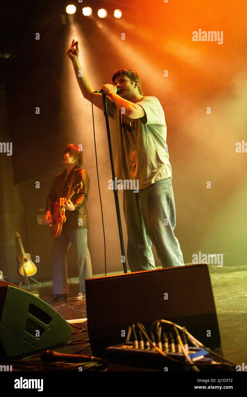 Milan Italy. 23 March 2022. The Irish post-punk band FONTAINES D.C. performs live on stage at Alcatraz during the "Skinty Fia Tour". Stock Photo