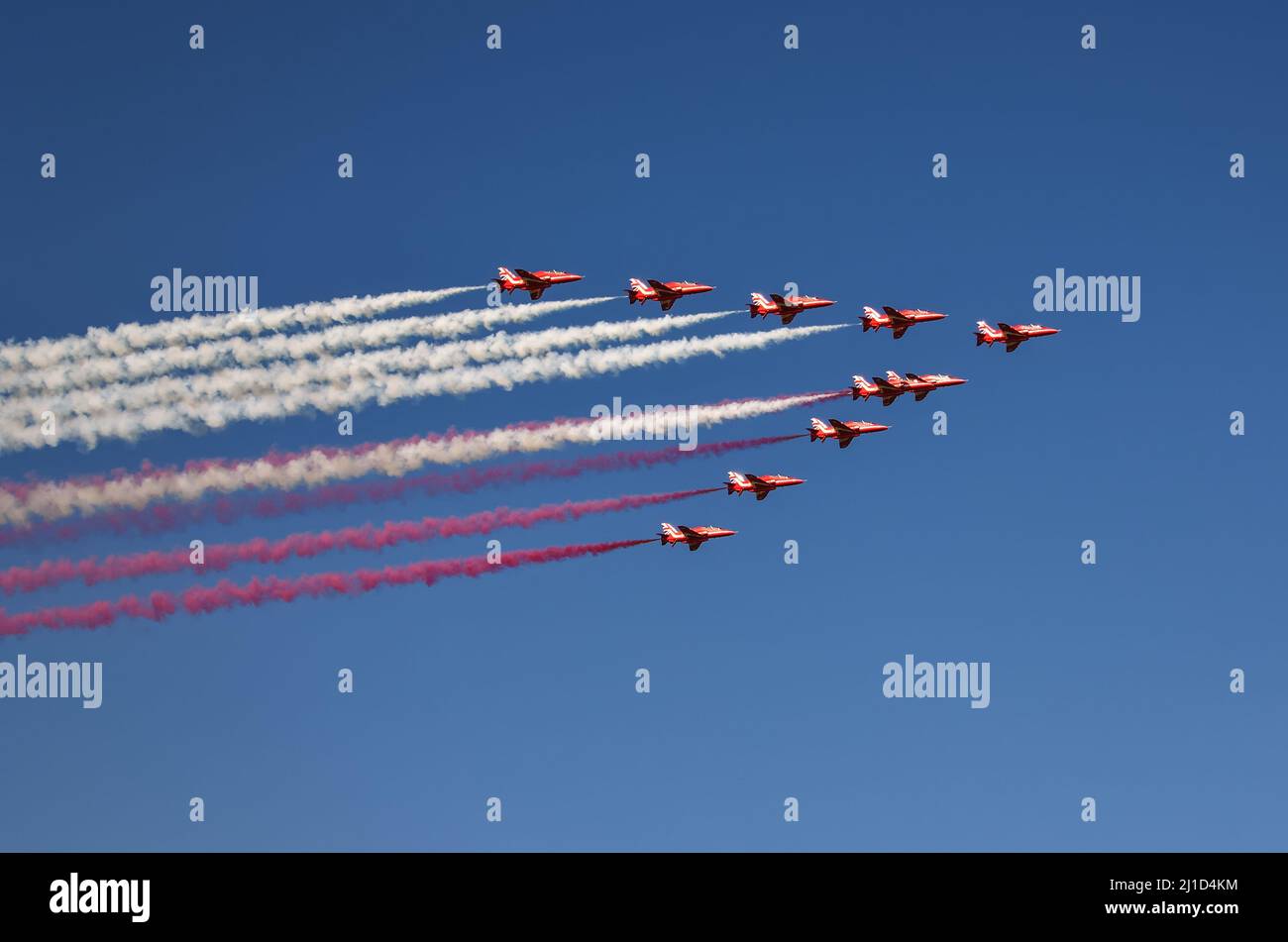 Gdynia, Poland - August 22, 2021: The Royal Air Force Aerobatic Team of the United Kingdom at the Aero Baltic show in Gdynia, Poland. Stock Photo