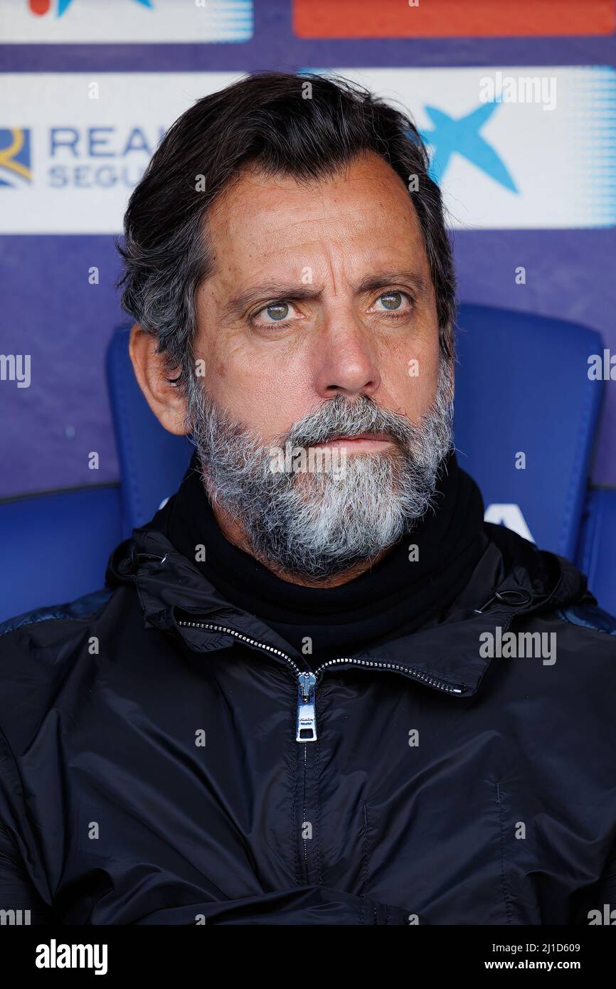 BARCELONA - MAR 5: The manager Quique Sanchez Flores during the La Liga match between RCD Espanyol and Getafe CF at the RCDE Stadium on March 5, 2022 Stock Photo
