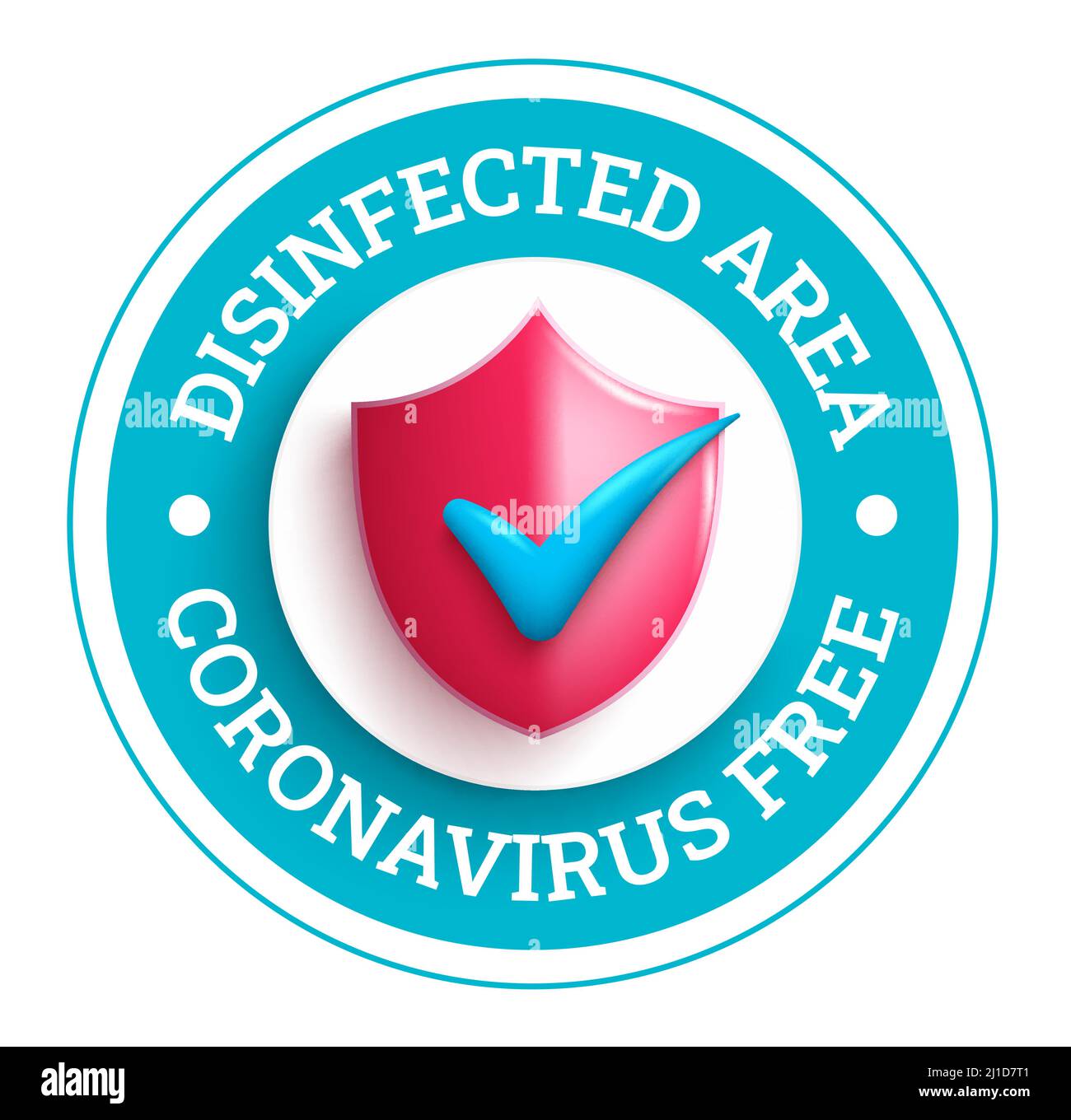 Coronavirus free vector design. Covid free logo with virus shield in circle signange for clean public disinfected area banner. Vector illustration. Stock Vector