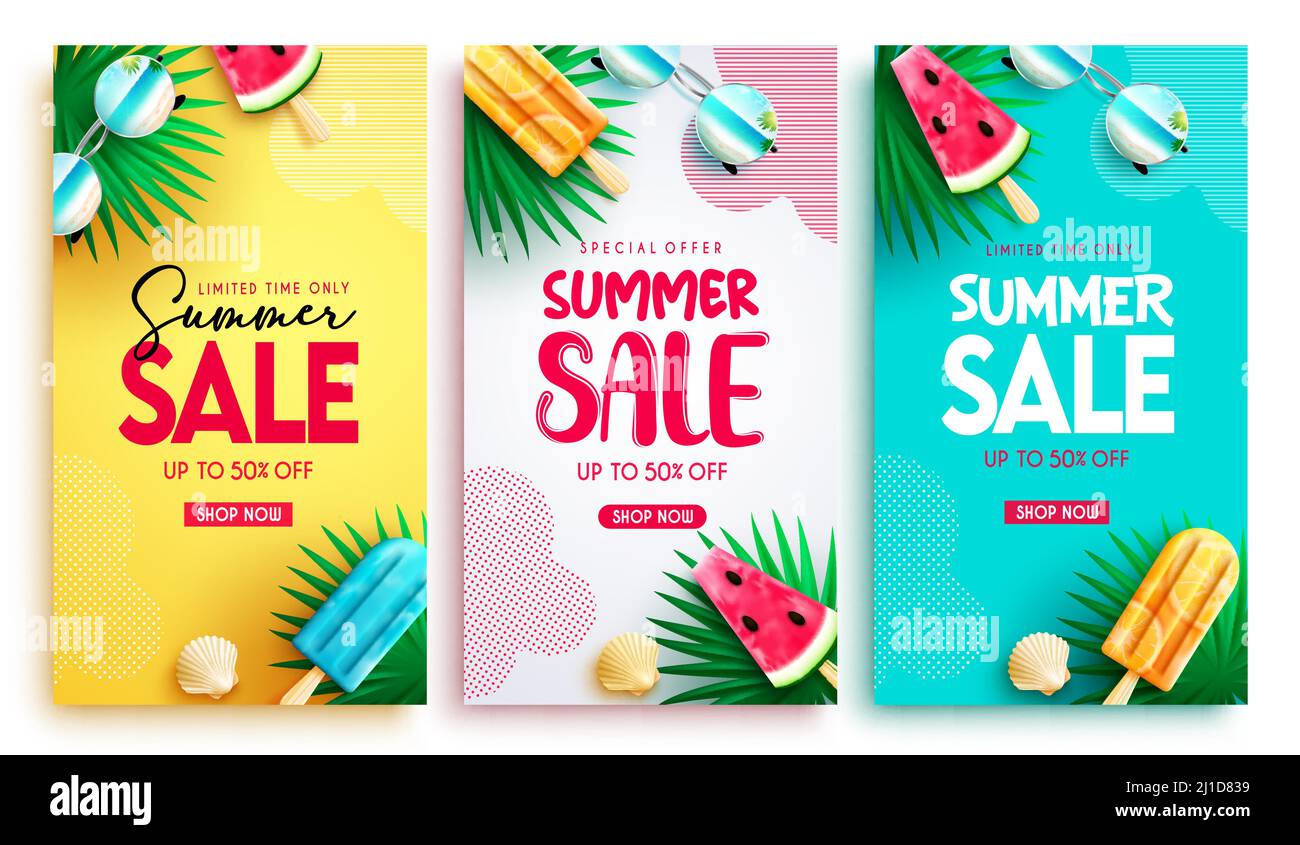Summer sale vector poster set design. Summer sale text collection with