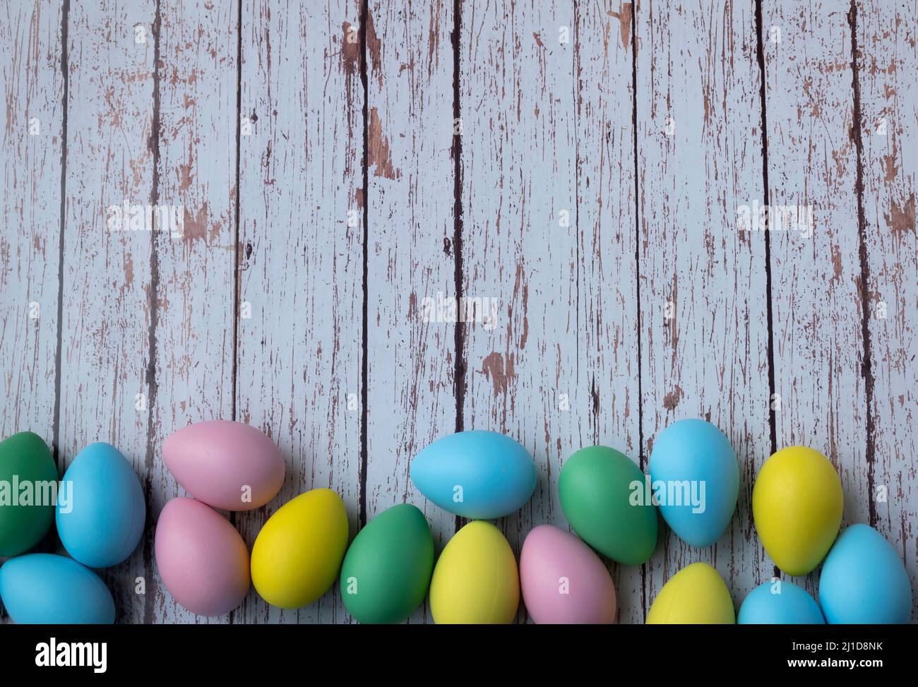 Eggs on wooden background. Copy space. Easter concept Stock Photo