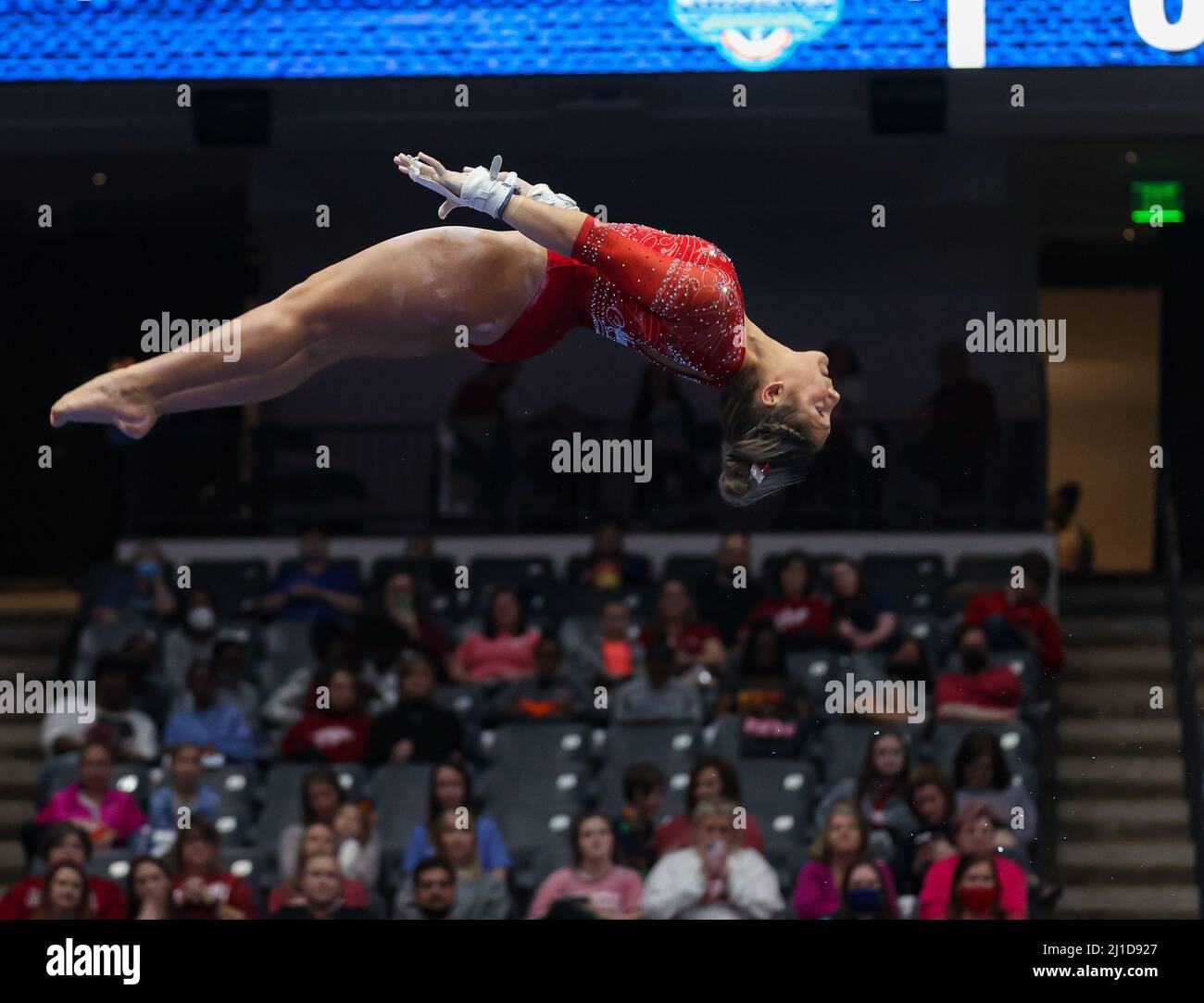 Birmingham, AL, USA. 19th Mar, 2022. Arkansas' Jensen Scalzo dismounts